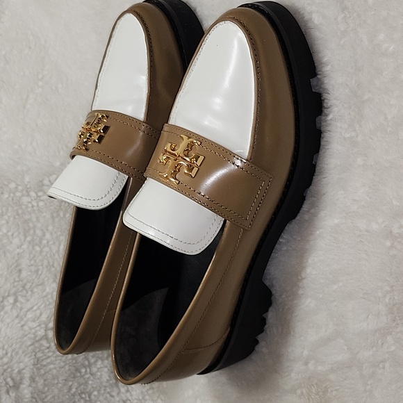 Tory Burch Mini Everly Chunky Loafers  white and brown colorblock gold hardware - Picture 5 of 16